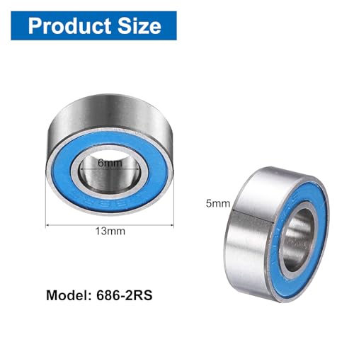 uxcell 8 Pcs 686-2RS Deep Groove Micro Bearing, 6x13x5mm Chrome Steel - size: 686-2RS