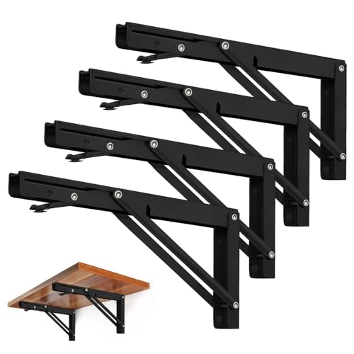 Storystore Folding Shelf Brackets, 8 Inch 4 Pcs Black Stainless Steel - size: 8 Inch 4 PCS