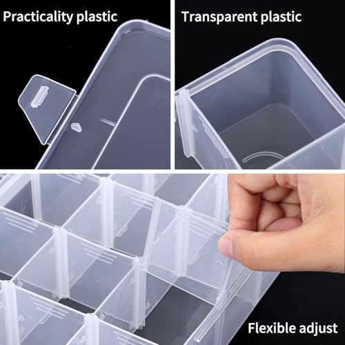 Bead Organizer Storage 2 Pack 15 Grid Clear Plastic Tackle Box Adjustable - size: 2pcs