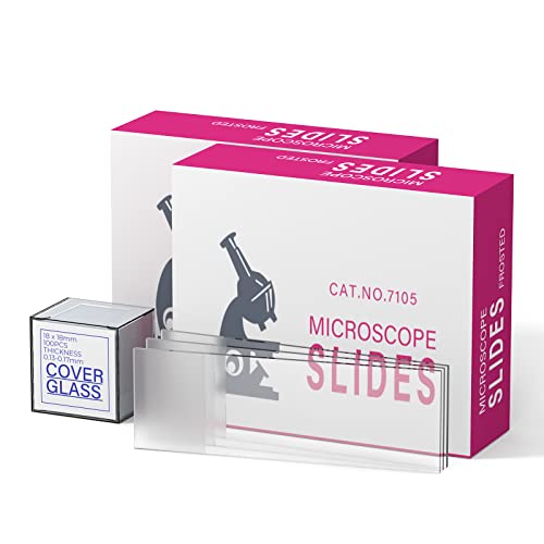 Frosted Microscope Slides Kit, 100 Pcs Pre-Cleaned Blank Microscope Slides and 100 Pcs 22x22mm Square Coverslips Cover Glass for Monocular Binocular Trinocular Microscopes - style: Frosted Slides