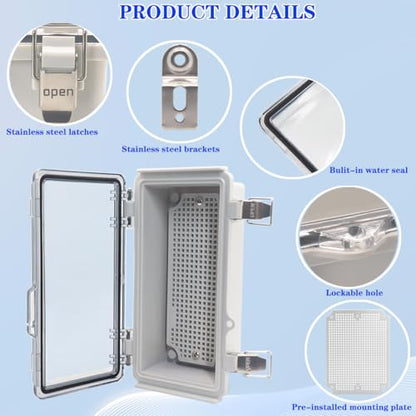 Outdoor Waterproof Electrical Box Junction Box Weatherproof IP67 ABS Plastic Enclosure Switch Router Project Box Electronics Enclosure with Mounting Plate Wall Bracket Clear 7.9"x3.9"x2.8" - color: Clear, size: 7.9" x 3.9" x 2.8"