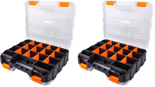 HobbyPark RC Hardware Organizer Box Adjustable Compartments Removable Dividers Durable Plastic Double Side Tools Box Screw Organizer For Nuts, Bolts, Screws, Nails, Small Parts, Tools (Pack of 2) - size: 12.75" x 10.63" x 3.15" (Pack of 2)