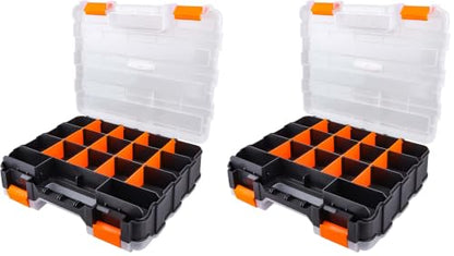 HobbyPark RC Hardware Organizer Box Adjustable Compartments Removable Dividers Durable Plastic Double Side Tools Box Screw Organizer For Nuts, Bolts, Screws, Nails, Small Parts, Tools (Pack of 2) - size: 12.75" x 10.63" x 3.15" (Pack of 2)