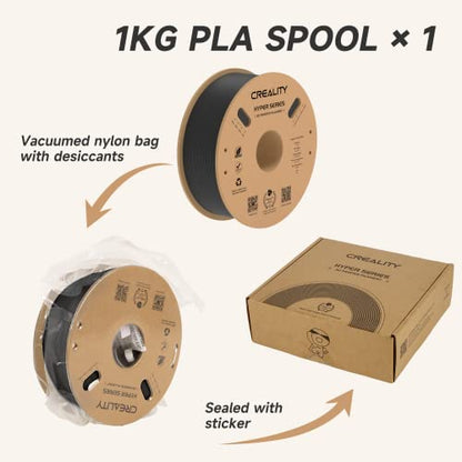 Official CREALITY Hyper PLA Filament 1.75mm, High Speed PLA 30-600mm/s Rapid 3D Printer Filament, Dimensional Accuracy +/-0.02mm, Fit Most FDM 3D Printers, 1KG(2.2lbs) Spool Black - color: Black