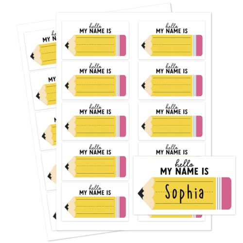 Andaz Press Desk Name Tags for Classroom, 20 Pack Waterproof Vinyl Student Name Labels 3.5 x 2 in, Write-On Cubby & Bin Labels, Pencil Design Back to School Name Plates - color: Pencil Design