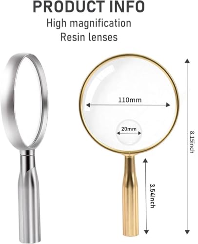 Lakei 10X Reading Magnifying Glass, 110mm Lens, Non-Slip Handle(Silver) - color: Silver, size: 110mm