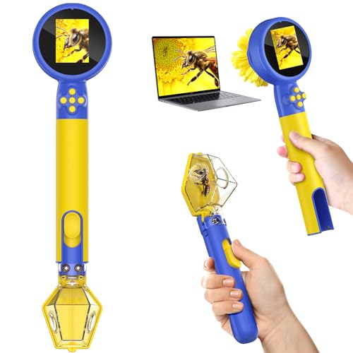 Kids Wonder Quest Microscope Camera with Bug Catcher, 2" Screen Portable Handheld Microscope for Kids, HD 500X STEM Science Toy with LED Lights, for Age 3-12 Girls & Boys Birthday Gifts (Blue)