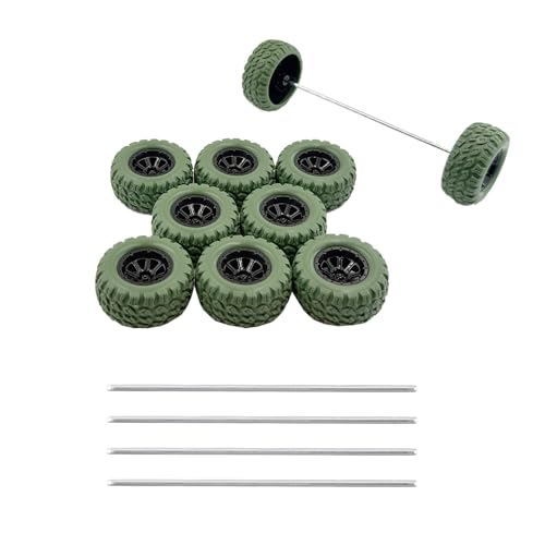 10PCS Toy Wheel Model Car Rubber Tire Wheel with 5PCS Shaft Round Rod Axles for RC Car Truck Robot DIY Model Building Parts (2x33mm Green) - style: 2x33mm Green
