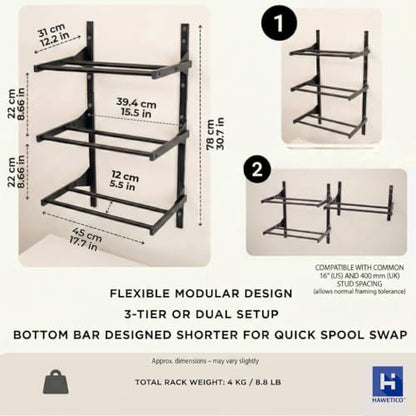 2-in-1 Filament Storage Rack, 3-Tier Wall Mount Spool Holder