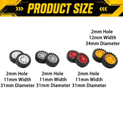 30PCS Toy Car Wheel 2mm Dia Plastic Car Wheel with Metal Shaft Axles for RC Car Truck Robot DIY Model Toy Building Projects (Style 2) - style: Style 2