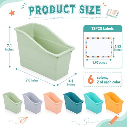 12 Pack Book Bins for Classroom with Labels, Morandi - color: Morandi