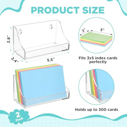 Dunzoom 2 Pack 3 x 5 Inch Acrylic Index Card Holder, 2-in-1 Desk & Wall Mounted Index Card Display Stand, File Box Postcard Holder Clear Display Case for Office Business Back to School - size: 3 x 5 Inch