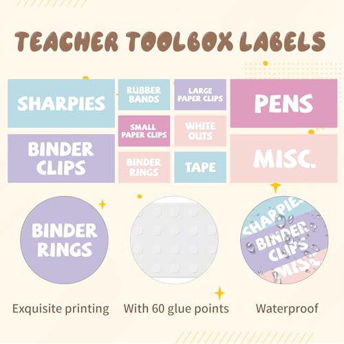 42 Pieces Teacher Toolbox Labels Tool Box Storage Label Classroom Supply Decor for Back to School Teachers Classroom Organization (Pastel) - style: Pastel