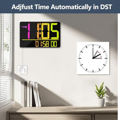 PERSUPER 13" Digital Wall Clock Large Display with Remote, Temp & Timer - style: RGB