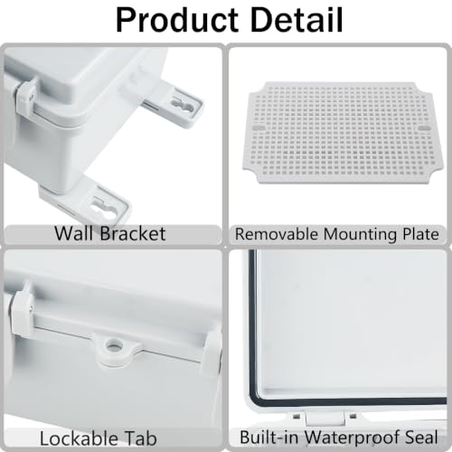 Junction Box, Hinged Grey Cover IP67 Waterproof ABS Project Box with Mounting Plate Electrical Box Enclosure with Wall Bracket 7.1 x 5.1 x 3.5inch(180x130x90mm) - color: Grey, size: 7.1"x5.1"x3.5"