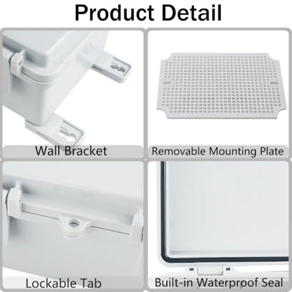 Junction Box, Hinged Grey Cover IP67 Waterproof ABS Project Box with Mounting Plate Electrical Box Enclosure with Wall Bracket 7.1 x 5.1 x 3.5inch(180x130x90mm) - color: Grey, size: 7.1"x5.1"x3.5"