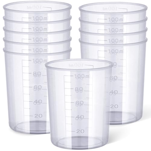 Gartful 100ml Plastic Measuring Cup - 10 Pack, 3.4oz Disposable Mixing Cups for Liquid Measuring, Epoxy Resin Crafts, Paint Mixing, Cosmetic Making - size: 100ml