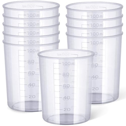 Gartful 100ml Plastic Measuring Cup - 10 Pack, 3.4oz Disposable Mixing Cups for Liquid Measuring, Epoxy Resin Crafts, Paint Mixing, Cosmetic Making - size: 100ml