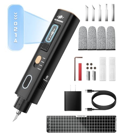40kHz Ultrasonic Cutter Knife with OLED Display – Precision Cutting & Polishing Tool for 3D Printing, Model Making & DIY – 4 Modes, Stable Power for Plastic, Resin, Wood, Leather (50 Blades)