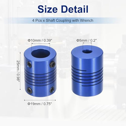 Flexible Shaft Coupling(5mm|10mm): 4 Pcs Blue Aluminum Alloy - color: Blue, size: 5mm x 10mm (19mm OD, 25mm L)