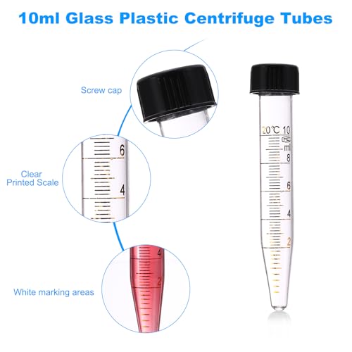 PATIKIL 10ml Centrifuge Tubes, 6 Pcs Glass Graduated Centrifuge Vials with Screw Cap Conical Bottom Test Tube Storage Container for Sample Laboratory Liquid - size: 10ml