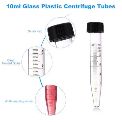 PATIKIL 10ml Centrifuge Tubes, 6 Pcs Glass Graduated Centrifuge Vials with Screw Cap Conical Bottom Test Tube Storage Container for Sample Laboratory Liquid - size: 10ml