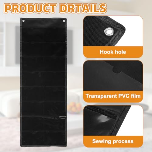 PATIKIL 2Pcs 4"x6" Index Card Holder Sleeve 16 Card Slots Organizer Black | PVC Clear Organizer Hanging Wall Pocket Chart Office Classroom Library Home Organization - color: Black