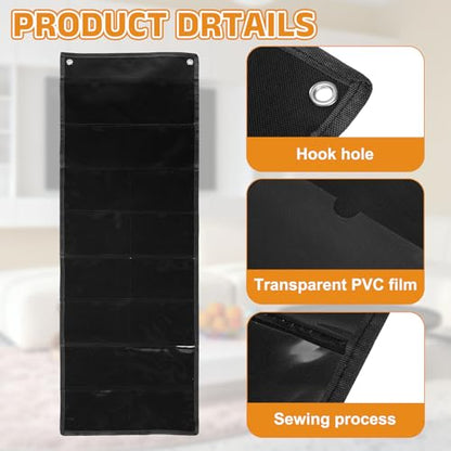 PATIKIL 2Pcs 4"x6" Index Card Holder Sleeve 16 Card Slots Organizer Black | PVC Clear Organizer Hanging Wall Pocket Chart Office Classroom Library Home Organization - color: Black