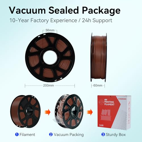 Kingroon Dark Brown PLA Filament 1.75mm ±0.02mm, 2.2lbs – Rich Walnut Tone, No Clogging, Tangle-Free, Vacuum Sealed, Easy Printing for FDM 3D Printers，Brown-Coffee - color: 1kg Dark Brown