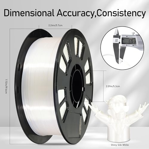Silk White PLA Satin Shiny 3D Printer Filament, 1.75mm Diameter 1kg Spool 2.2lbs for FDM 3D Printers - color: White