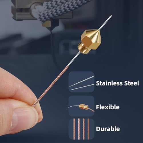 3D Printer Nozzle Cleaning Kit: 20-Pack 0.6mm Stainless Steel Nozzle Cleaner, 3D Printer Cleaning Needles for Creality Ender 3/K1/MK8/V6, No Clogger, Sturdy and Durable, Ease of Use, by 5APLUSREPRAP - size: 0.6mm