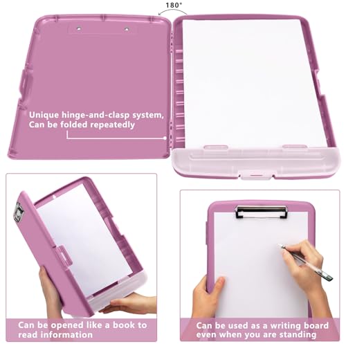 Clipboard with Storage, A4 Binder Nursing Clipboards with Pen Holder, Heavy Duty Storage Clipboards with Low Profile Clip, Clipboard Folder Side-Opening, Smooth Writing Clip Board (Violet) - color: Violet