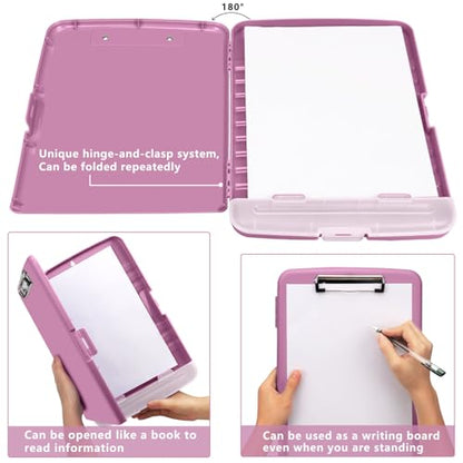 Clipboard with Storage, A4 Binder Nursing Clipboards with Pen Holder, Heavy Duty Storage Clipboards with Low Profile Clip, Clipboard Folder Side-Opening, Smooth Writing Clip Board (Violet) - color: Violet