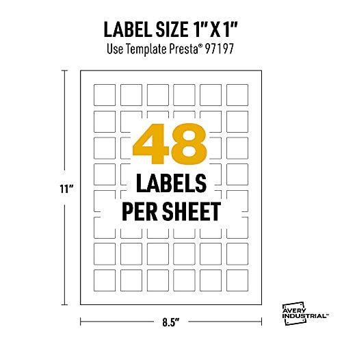 Avery® UltraDuty® GHS Labels, Waterproof, 1 X 1" White Square Labels , 1200 Total, Use with Laser Printers - size: 1" X 1", style: 1,200 labels