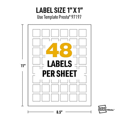 Avery UltraDuty GHS Labels, Waterproof, 1 X 1" White Square Labels , 2400 Total, Use with Laser Printers - size: 1" X 1", style: 2,400 labels