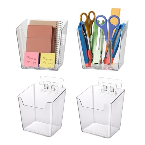 Clear Adhesive Wall Storage Bins 4-Pack Cabinet Door Organizer Cups(Medium) - size: Medium