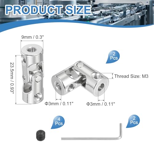 PATIKIL Rotatable Universal Steering Shaft 3mm to 3mm Inner Dia, 2 Pcs U Joint Shaft Coupling U Joints Coupler Connector Accessories with M3 Screws Spanner for Motor Model Robots - size: 3mm-3mm