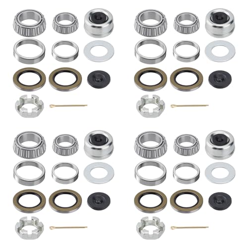 4 Sets 25580 15123 Boat Trailer Axles Bearing Kits, Grease Seals, Spindle Nuts, 2.72" Dust Caps and Rubber Plugs, Cotter Pins, Washers for 5200-6000 lb.Tandem Axles #D42 Spindle - size: 25580 15123-Set of 4