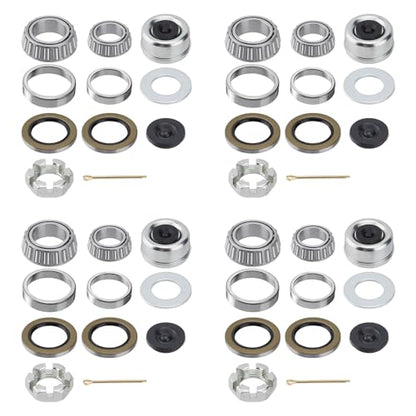 4 Sets 25580 15123 Boat Trailer Axles Bearing Kits, Grease Seals, Spindle Nuts, 2.72" Dust Caps and Rubber Plugs, Cotter Pins, Washers for 5200-6000 lb.Tandem Axles #D42 Spindle - size: 25580 15123-Set of 4