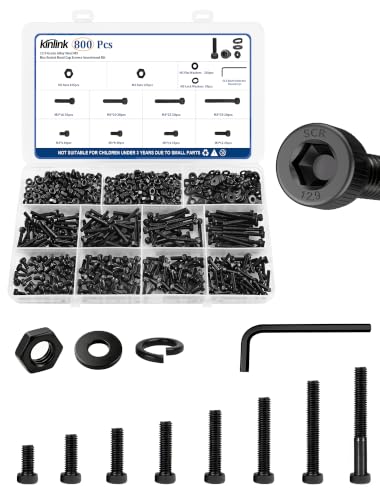 800PCS M3 Screws Assortment Kit, 12.9 Grade Alloy Steel Socket Head Cap Screws with Hex Nuts, Flat & Spring Lock Washers, Metric Bolt Set S2.5 Hex Key Included, Black Oxide, for 3D Printing - size: M3 800pcs