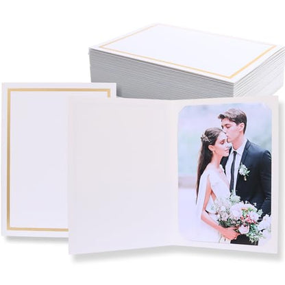 50 Count Photo Folders for 4x6 or 5x7 Pictures,Paper Picture Frames,Cardboard Greeting Photo Frame Cards for Graduation Wedding Birthday Classroom DIY (White with Gold Trim) - style: 50CT - White