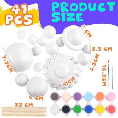 Solar System Model Foam Ball Kit, Planet Model Crafts Includes 14PCS Mixed-Sized Balls, 12 Color Pigments, 12PCS Long Sticks, 2PCS Painting Brushes for School Classroom DIY Projects, Science Projects