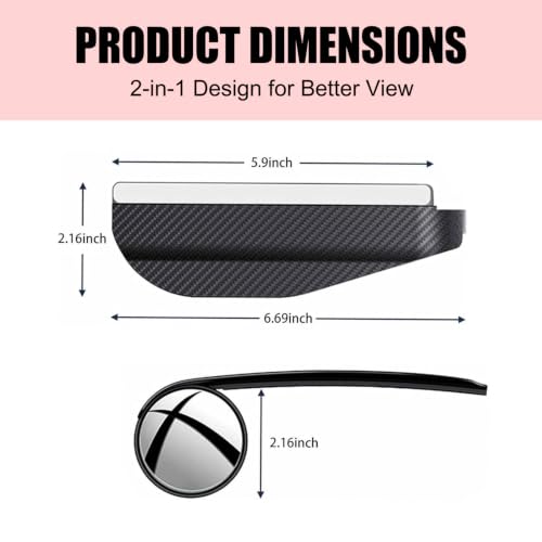 2 PCS 2‑in‑1 Car Side Mirror Rain Guard with Blind‑Spot Mirror, Carbon Fiber Texture Rear‑View Mirror Visor, Waterproof Wide‑Angle Auxiliary Mirror, Universal for Cars, Trucks, SUVs (Black)