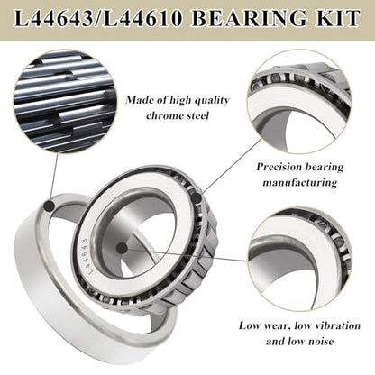 2 Sets 2000-2200lb Trailer Bearing Kit, L44643/L44610 Bearing Kits with 12192TB Grease Seals, 1.98" Dust Caps and Cotter Pins for 1'' Axles Trailer Wheel Hub