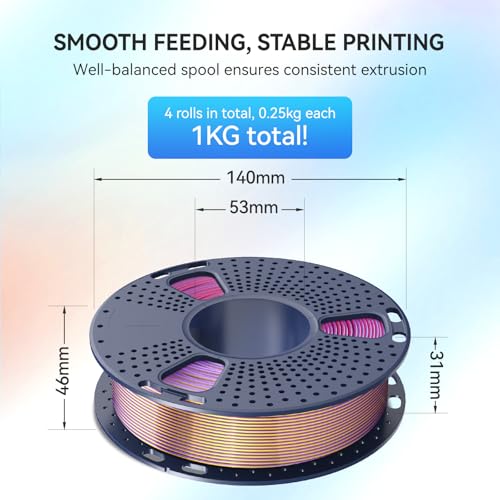 JAYO Silk PLA Four-Color 3D Printer Filament Bundle 1.75mm, 250g, 4-Pack - color: Silk Pla Four Color-4x250g