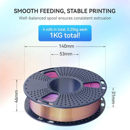 JAYO Silk PLA Four-Color 3D Printer Filament Bundle 1.75mm, 250g, 4-Pack - color: Silk Pla Four Color-4x250g