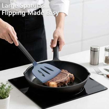 Coukre 3 Pack Silicone Spatula Set, Heat Resistant to 500°F, BPA-Free - color: DarkBlueBlack