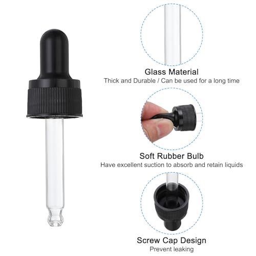 PATIKIL Glass Eye Dropper Caps, 6 Pcs Plastic Glass Dropper Closure Top for 10ml(1/3oz) Essential Oils Bottle, Perfume, Lab Experiments, Black - size: 10ml