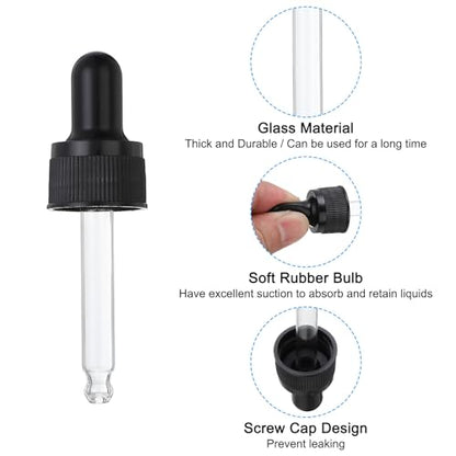 PATIKIL Glass Eye Dropper Caps, 6 Pcs Plastic Glass Dropper Closure Top for 10ml(1/3oz) Essential Oils Bottle, Perfume, Lab Experiments, Black - size: 10ml