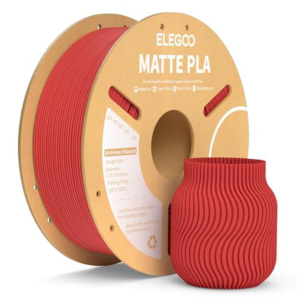 ELEGOO Matte PLA Filament Ruby Red 1KG, 1.75mm 3D Printer Filament Dimensional Accuracy +/- 0.02mm, 1kg Carboard Spool (2.2lbs) for Most FDM 3D Printers - color: Ruby Red